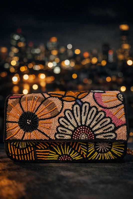 Midnight black Floral Embellished Bag