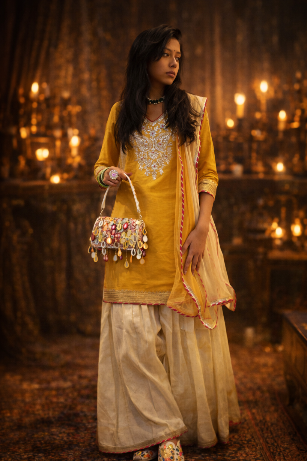 Multicolor Mirror Embellished Statement Bag