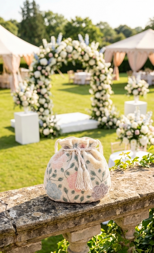 Vintage Garden Hand-Beaded Potli Bag