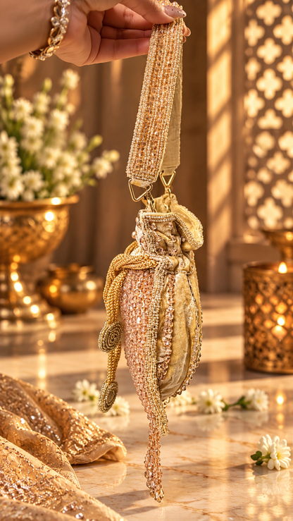 Gold Crystal Cascade Mini Potli Bag