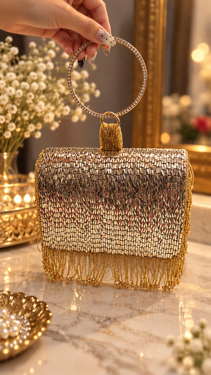 Golden Shimmer Fringe Bag