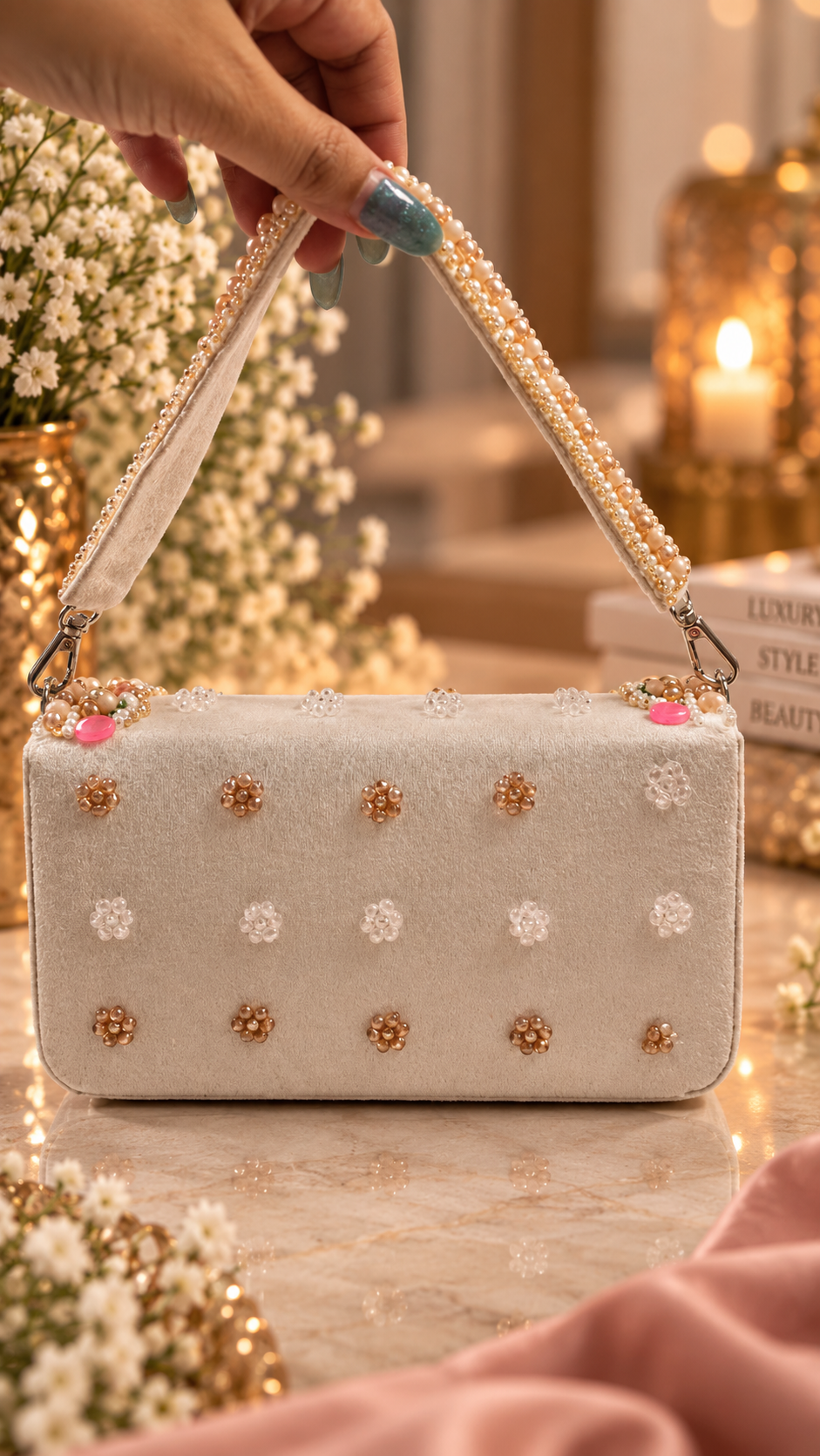 Blush Beaded Handcrafted Clutch Bag