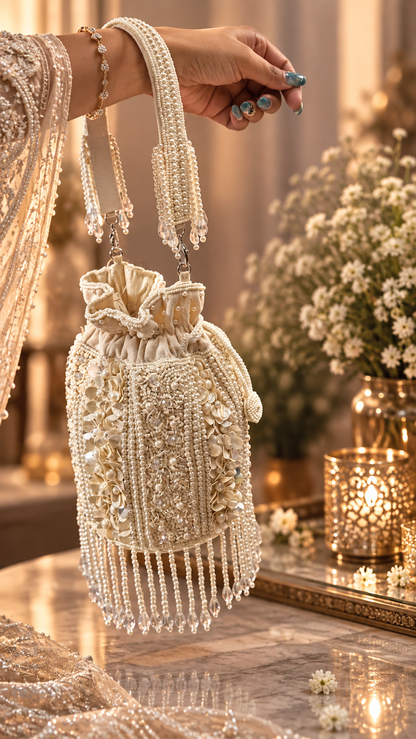 Ivory Pearl Cascade Potli Bag