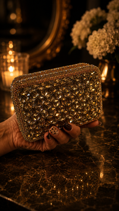 Antique Bronze Crystal Mini Clutch