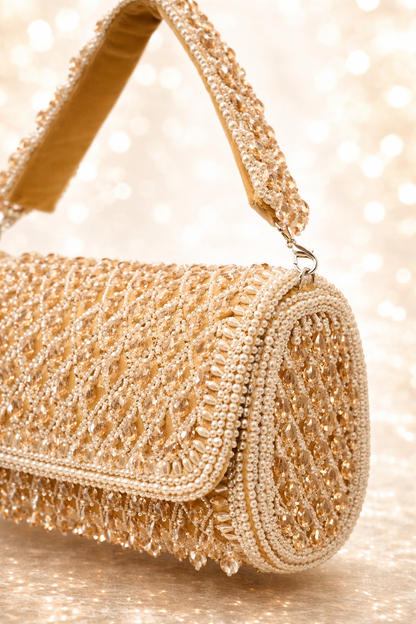 Nude Pearl Crystal Embellished Bag