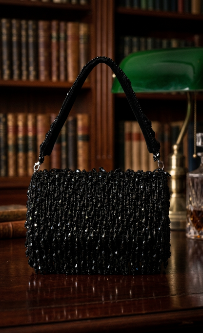 Black Beaded Statement Shoulder Bag