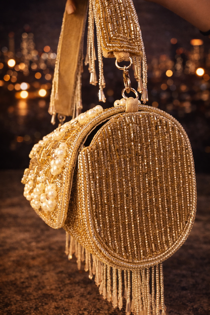 Golden Pearl Embellished Clutch