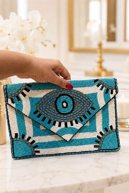 Evil Eye Beaded Envelope Bag