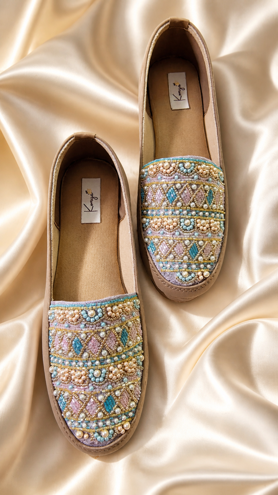 Pastel Pearl Embellished Slip-On Shoes