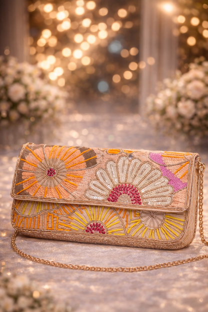 Soft peach Floral Embellished Bag