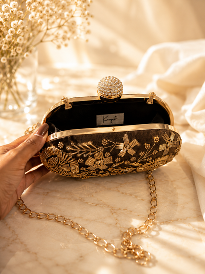 Golden Bloom Embellished Evening Clutch