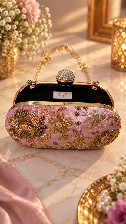 Blush Bloom Embellished Velvet Clutch