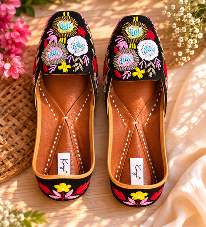 Midnight Floral Embroidered Ethnic Jutti