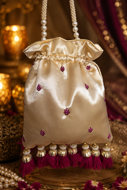 Shreenathji Embroidered ivory-gold Potli