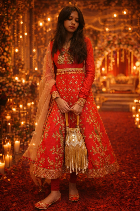 Gold & White Mirror Embellished Potli Bag