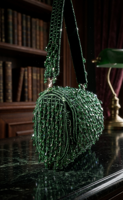 Green Emerald Beaded Shoulder Bag