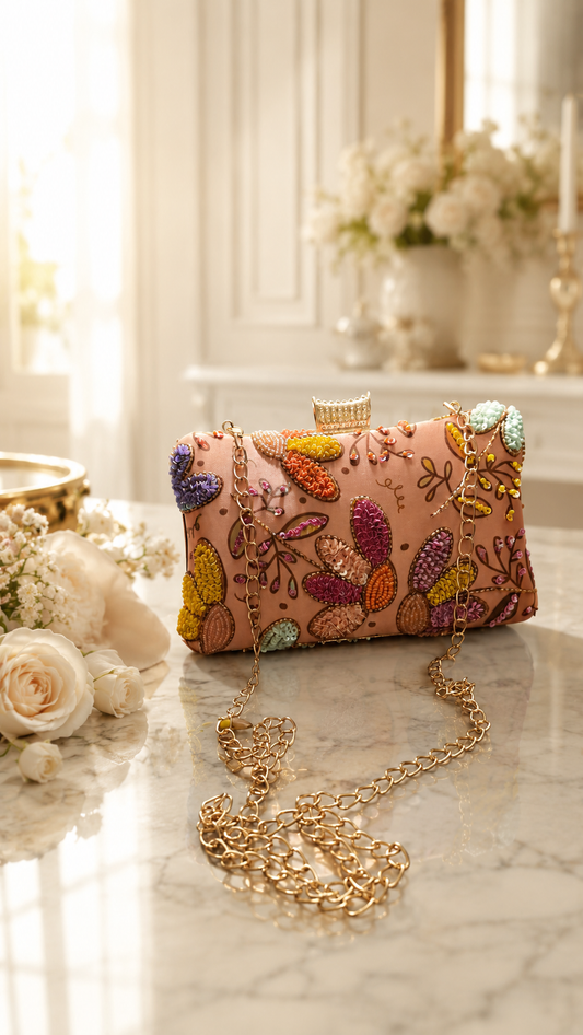 Peach Garden Embellished Clutch
