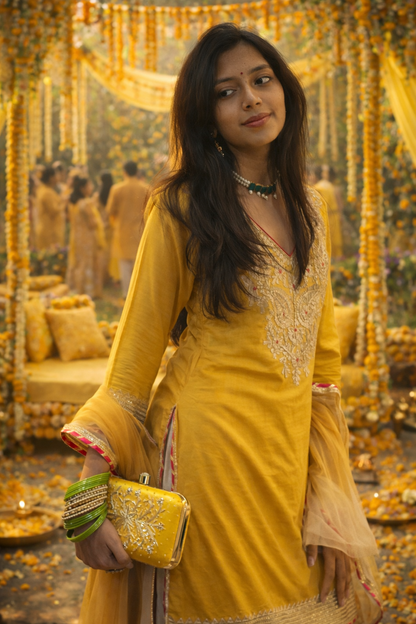 Yellow Embroidered Clutch