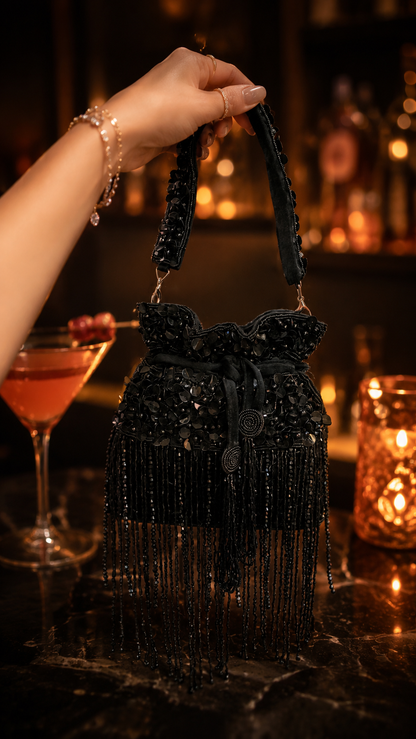 Midnight Fringe Embellished Potli Bag