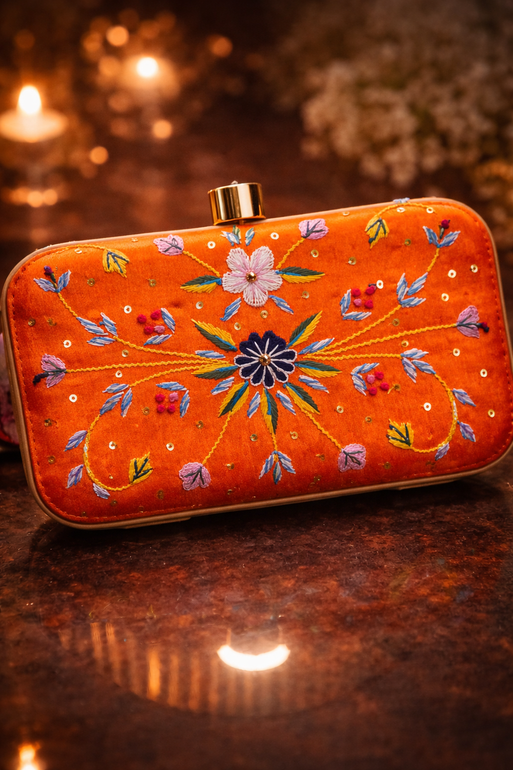 Amber Bloom Embroidered Clutch
