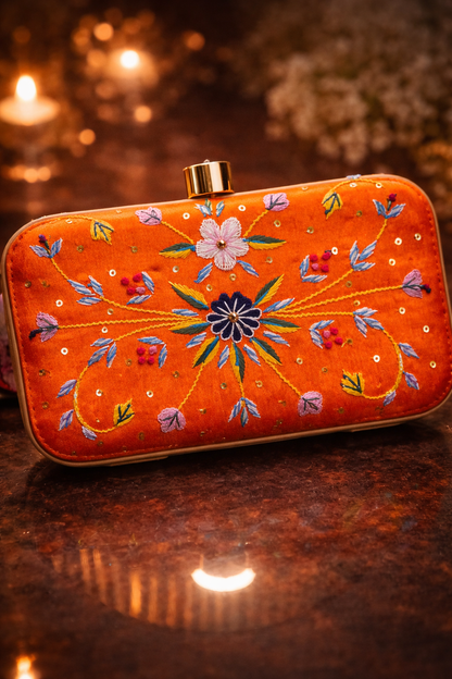 Amber Bloom Embroidered Clutch
