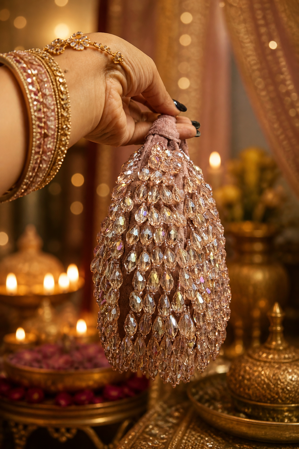 Crystal Cascade Half-moon Bag ROSE-GOLD