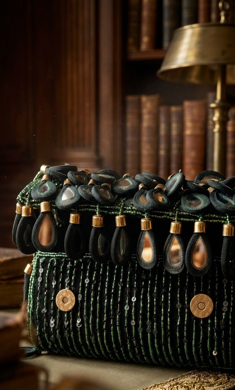 Green Mirror Tassel Statement Bag