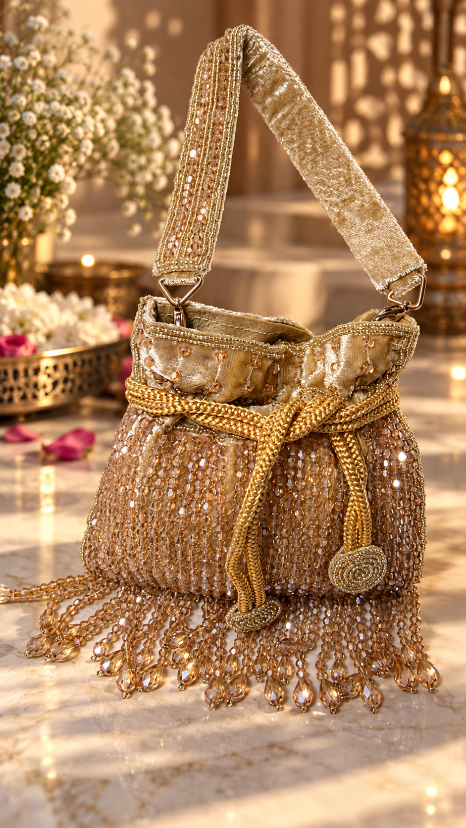 Gold Crystal Cascade Mini Potli Bag
