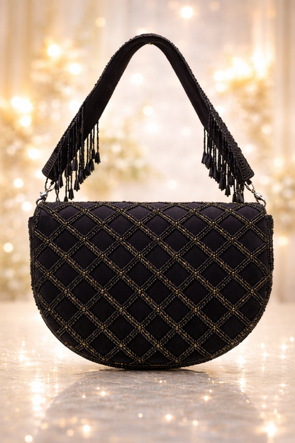 Black Floral Beaded Evening Bag