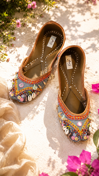 Boho Shell Embellished Handcrafted Jutti