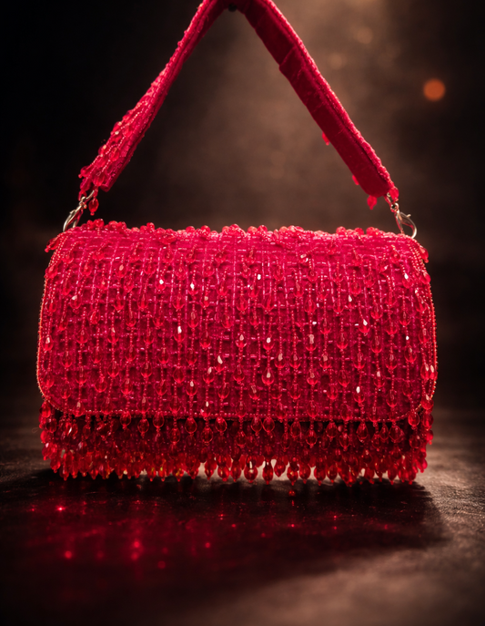 Hot Red Handcrafted Beaded Bag