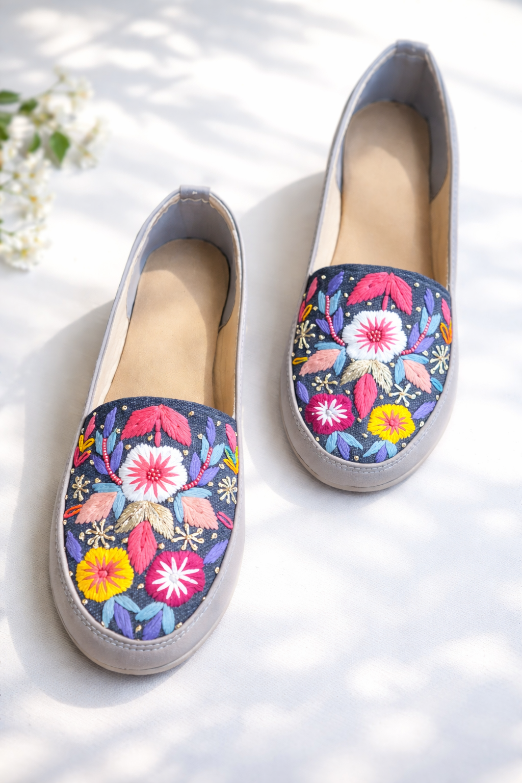 BloomCraft Embroidered Slip-On Loafers