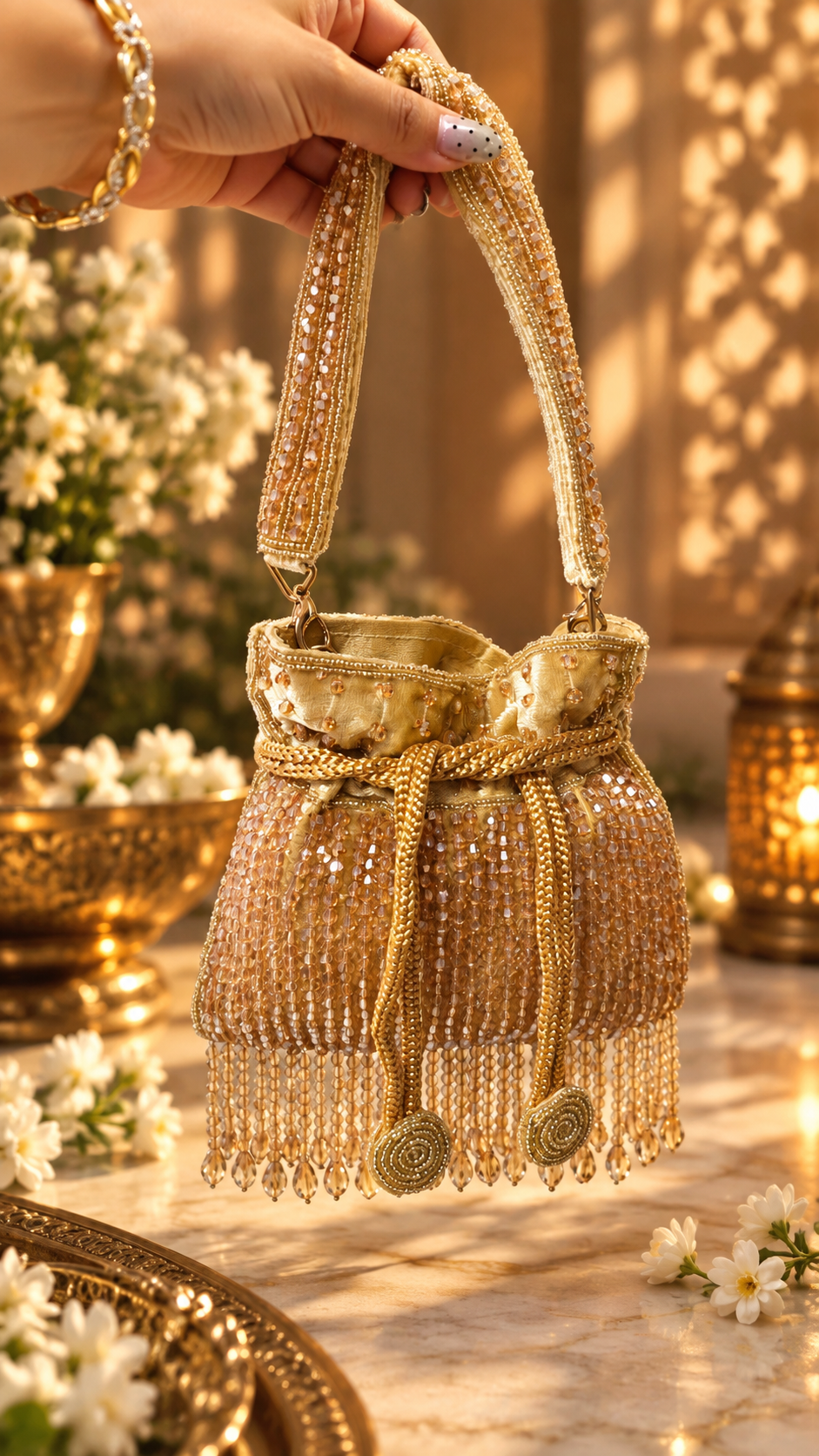 Gold Crystal Cascade Mini Potli Bag