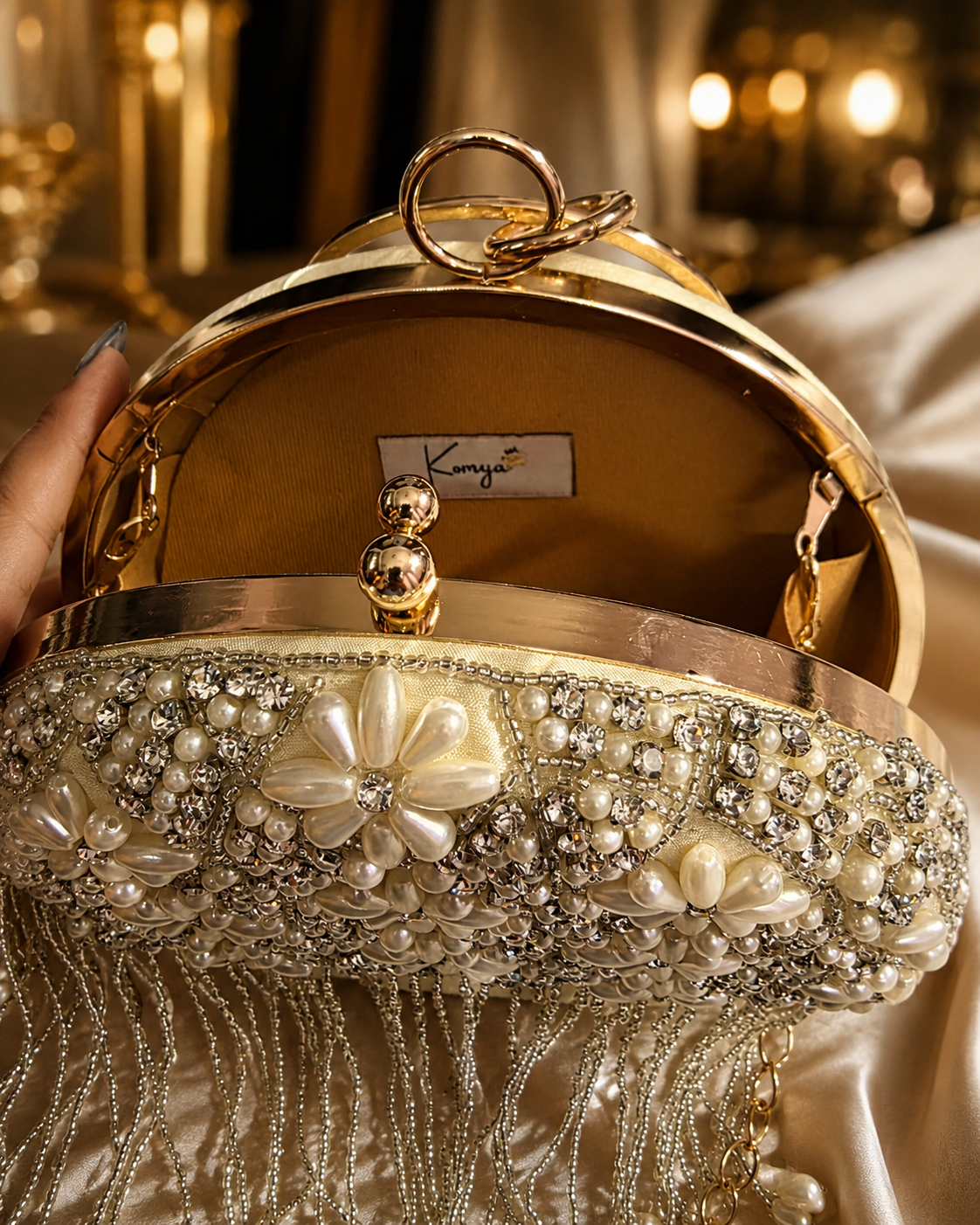 Embroidered Round Clutch with tassels