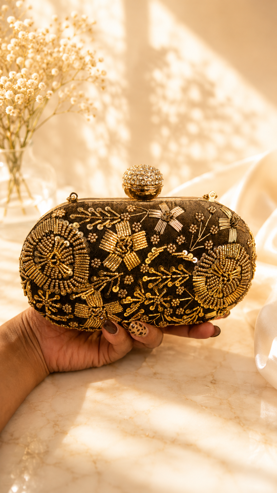 Golden Bloom Embellished Evening Clutch
