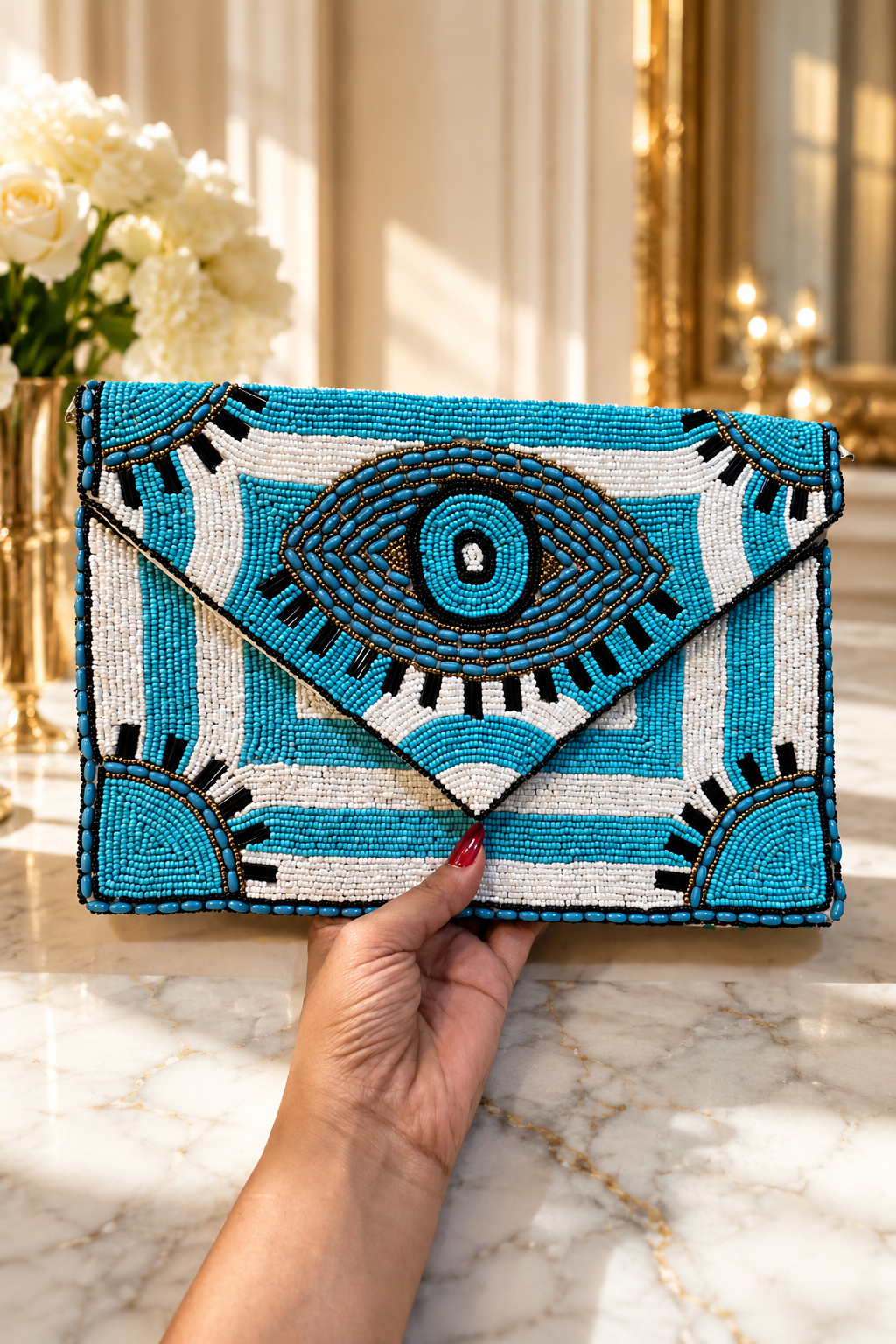 Evil Eye Beaded Envelope Bag
