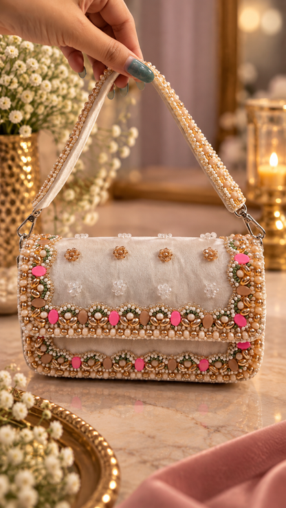 Blush Beaded Handcrafted Clutch Bag