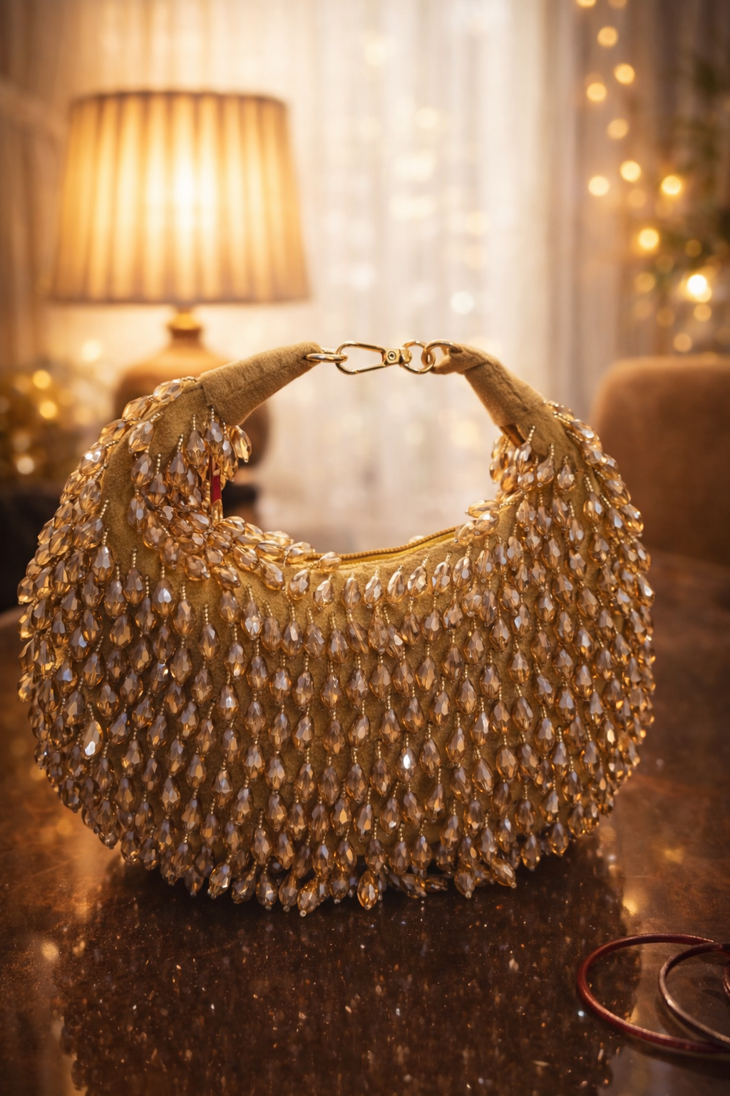 Crystal Cascade Half-moon Bag GOLD
