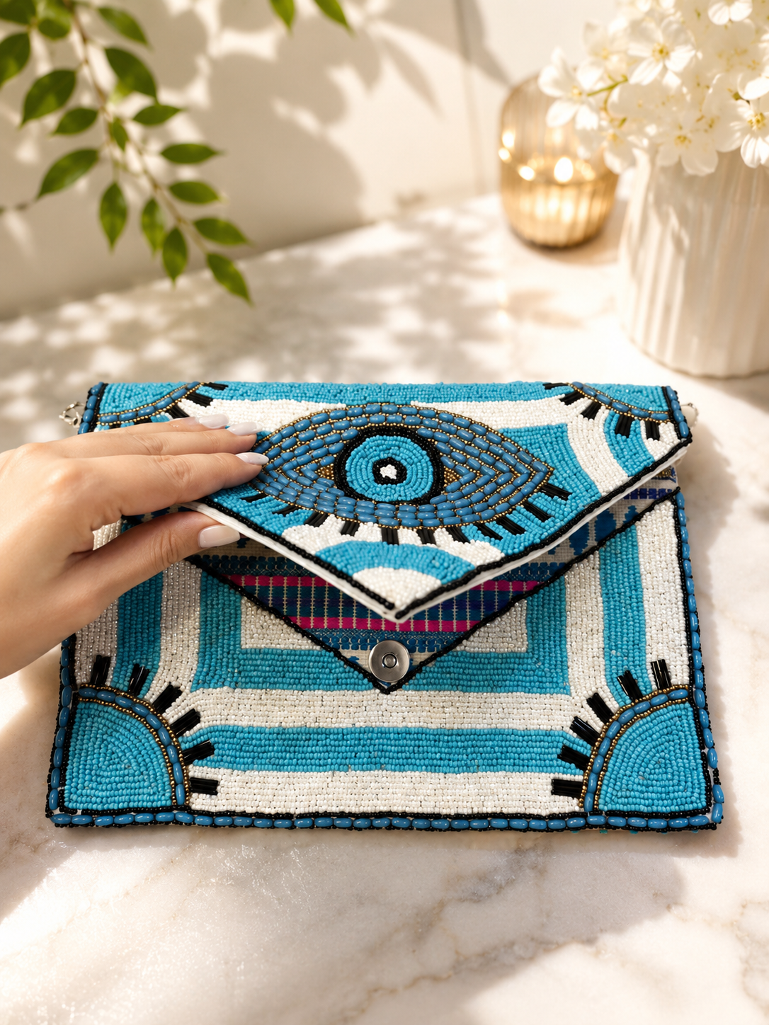 Evil Eye Beaded Envelope Bag
