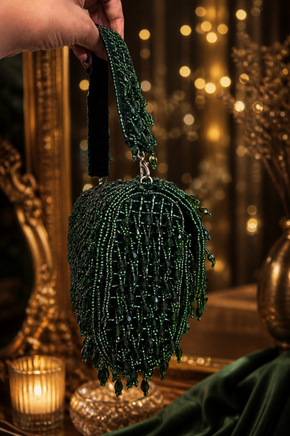 Green Emerald Beaded Shoulder Bag