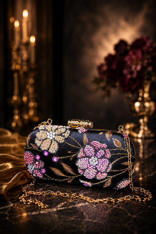Chocolate Bloom Embellished Clutch