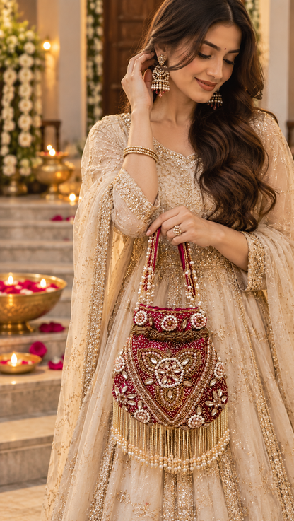 Pearl & Crystal Embellished Bridal Potli Bag