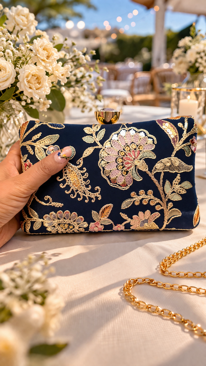 Navy Garden Clutch