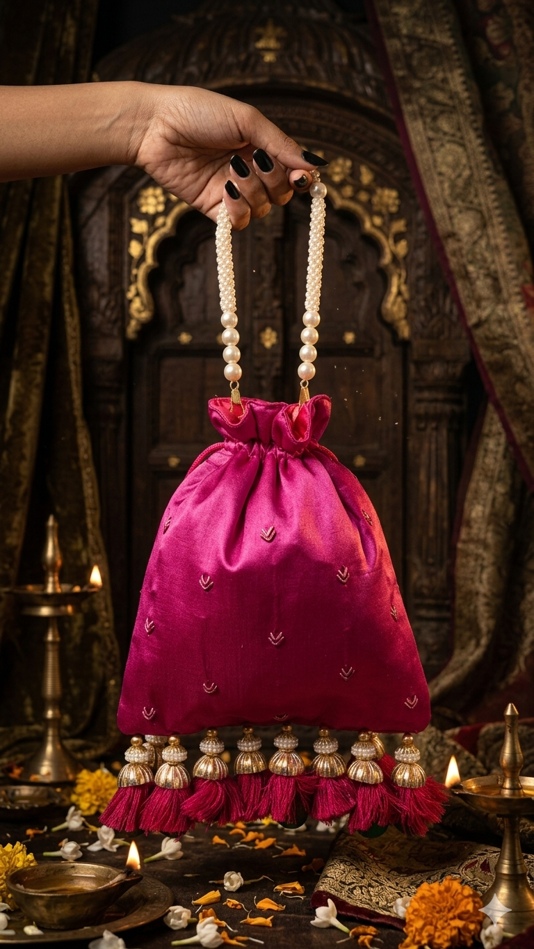 Rani Pink Shreenathji Embroidered Potli