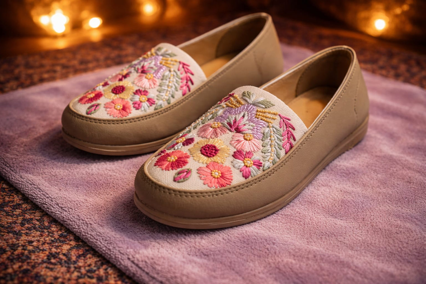 Elegant Floral Embroidered Slip-On shoes