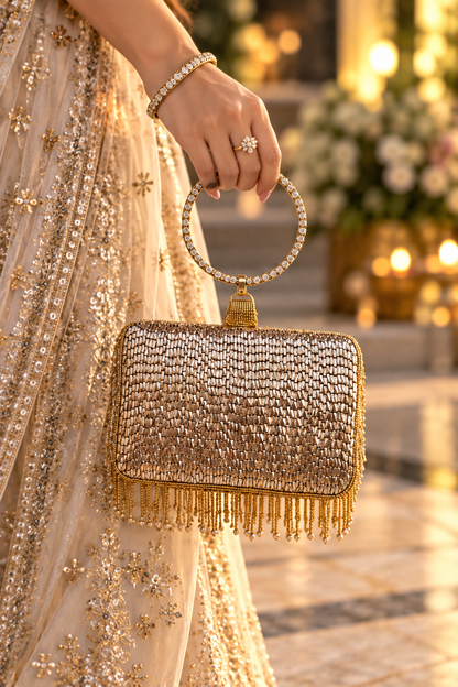 Golden Shimmer Fringe Bag