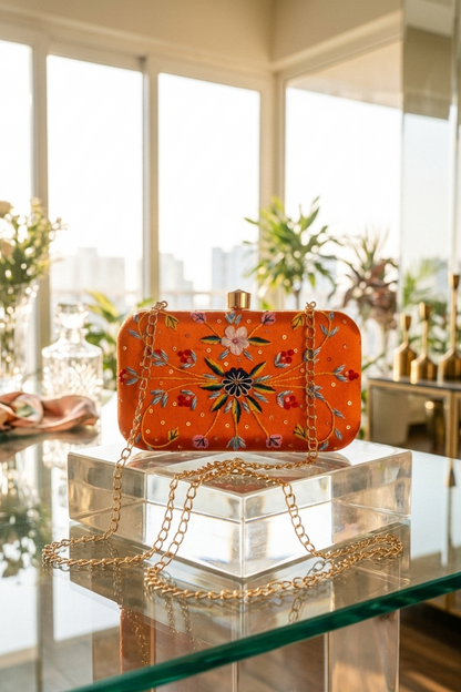 Amber Bloom Embroidered Clutch