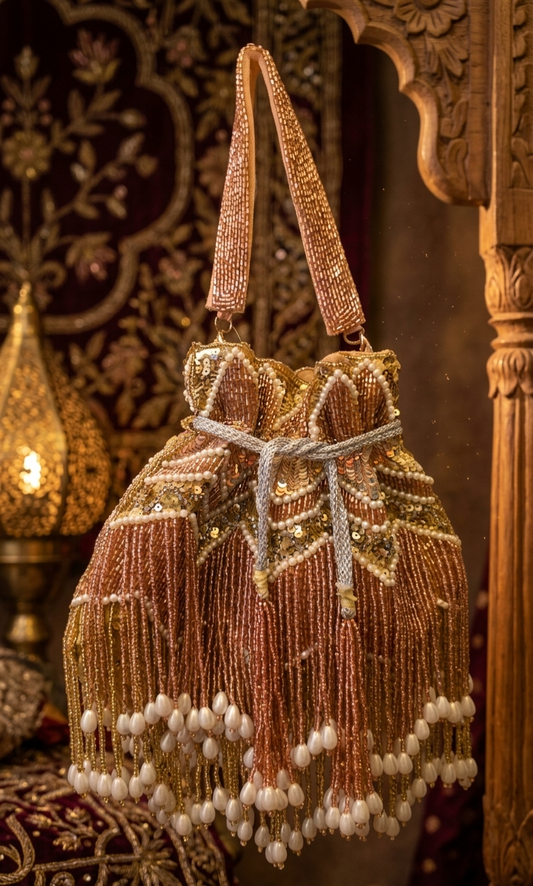 Rose Gold Pearl Embellished Potli Bag