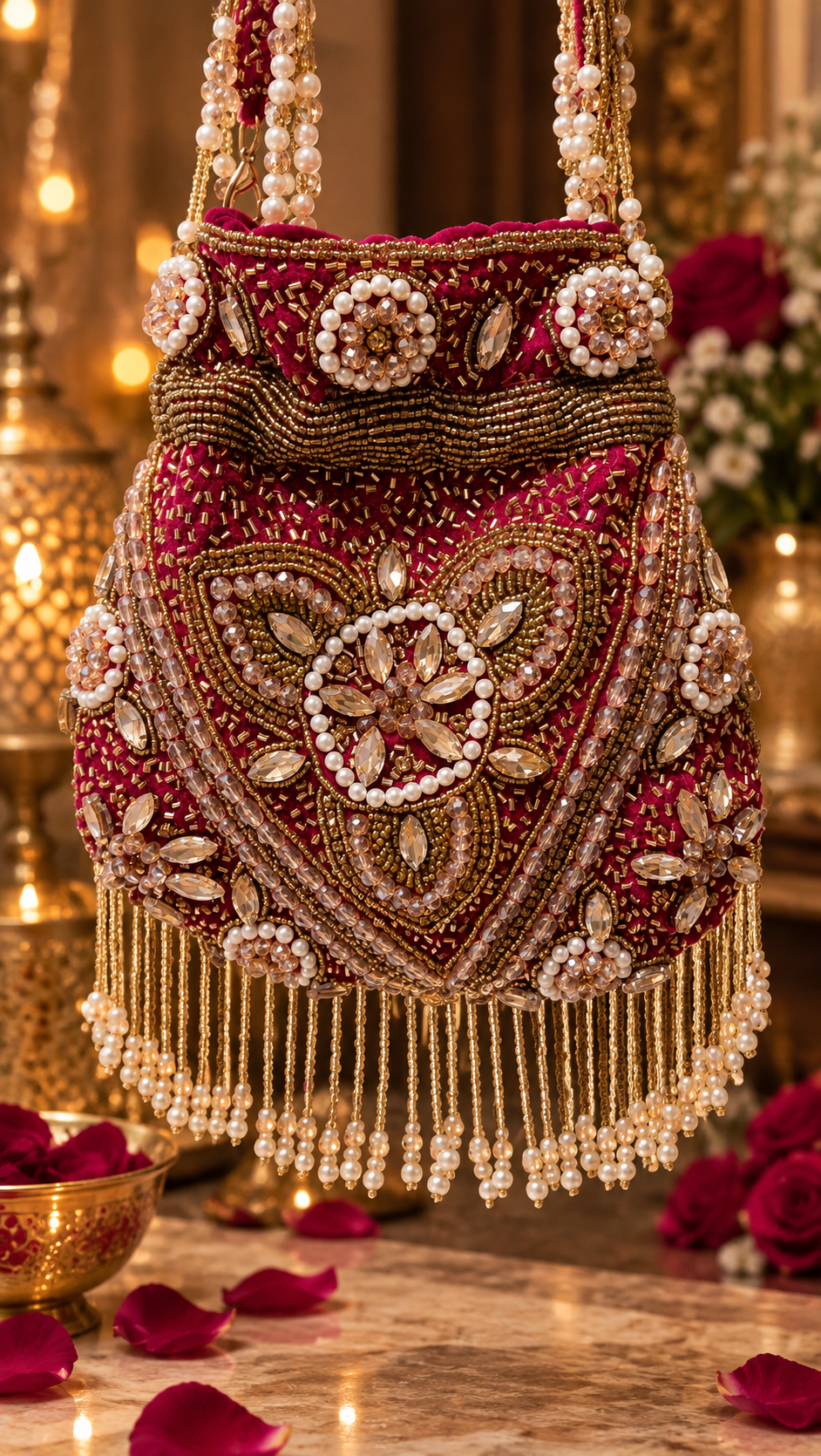Pearl & Crystal Embellished Bridal Potli Bag