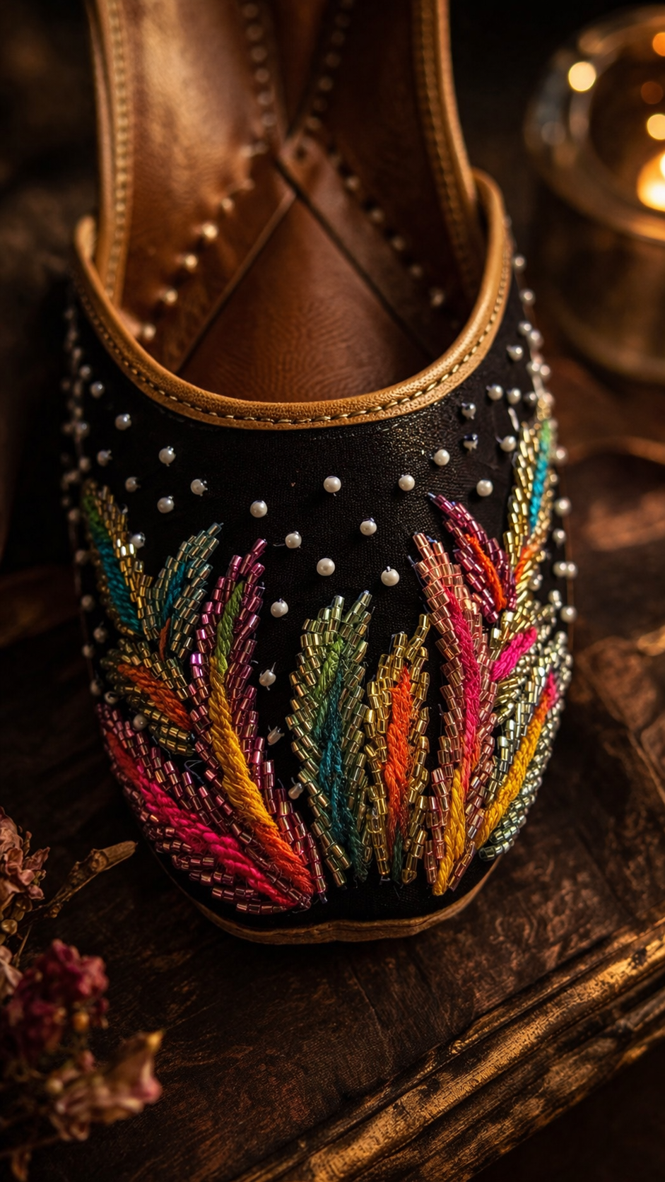 Midnight Bloom Embellished Jutti
